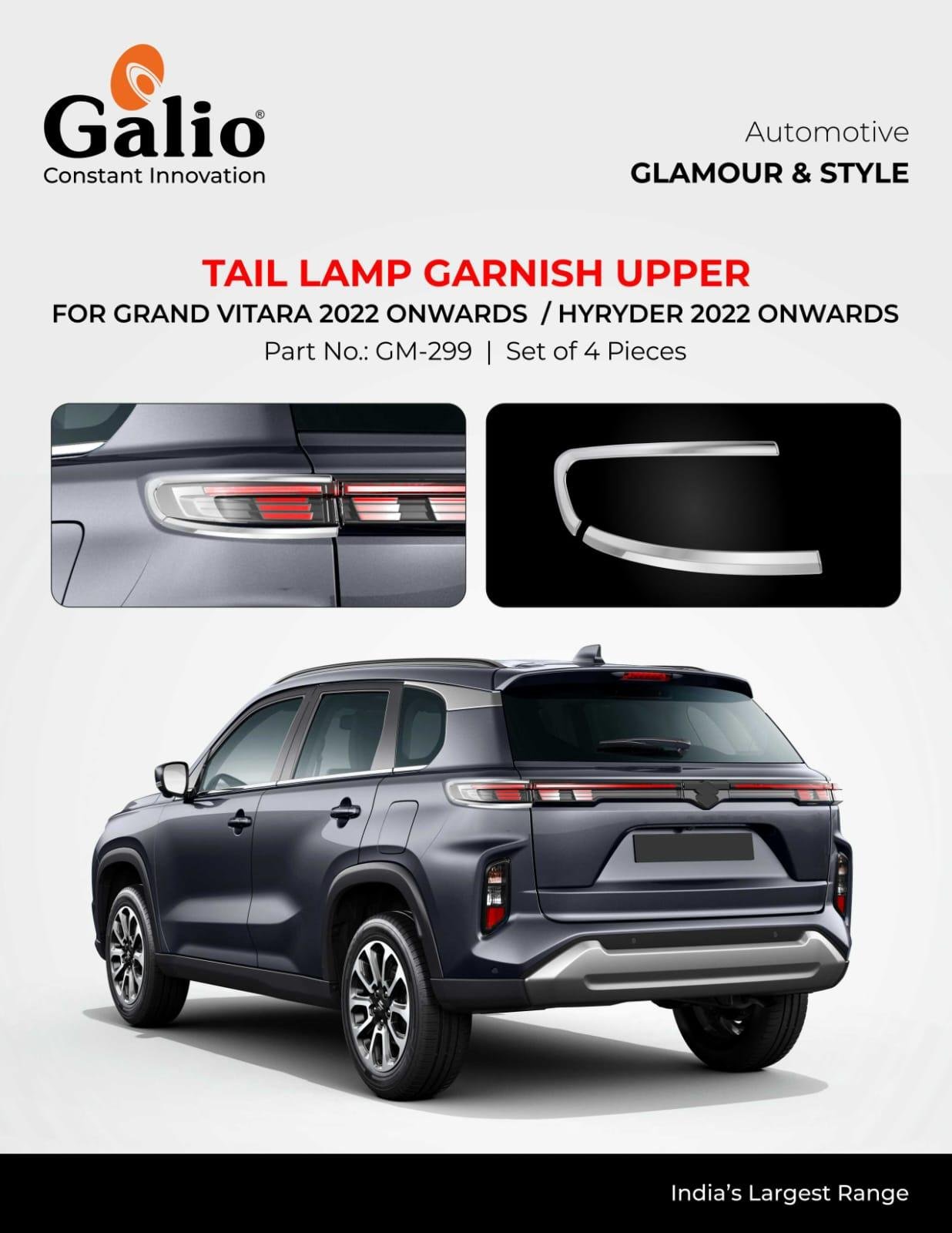 Galio Maruti Suzuki Grand Vitara 2022 Onwards Upper Tail Lamp Chrome Garnish - Set of 4 Pcs. - Image 2