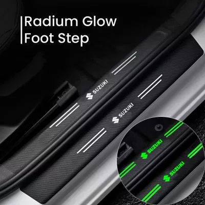 Car Door Radium Night Logo Glow Sill Plate Door Guard Pad Stickers for Maruti Suzuki (Set of 4Pcs.)
