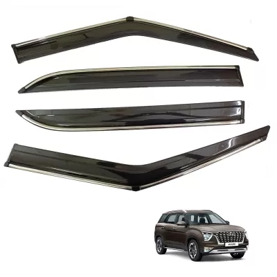 Hyundai Alcazar Car Window Door Visor with Chrome Line (Set Of 4 Pcs.)