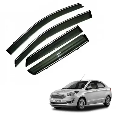 Ford Figo Aspire Car Window Door Visor with Chrome Line (Set Of 4 Pcs.)