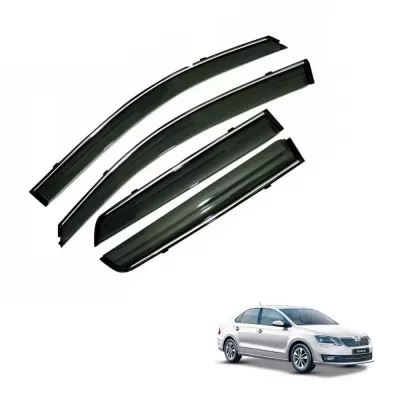 Skoda Rapid Car Window Door Visor with Chrome Line (Set Of 4 Pcs.)