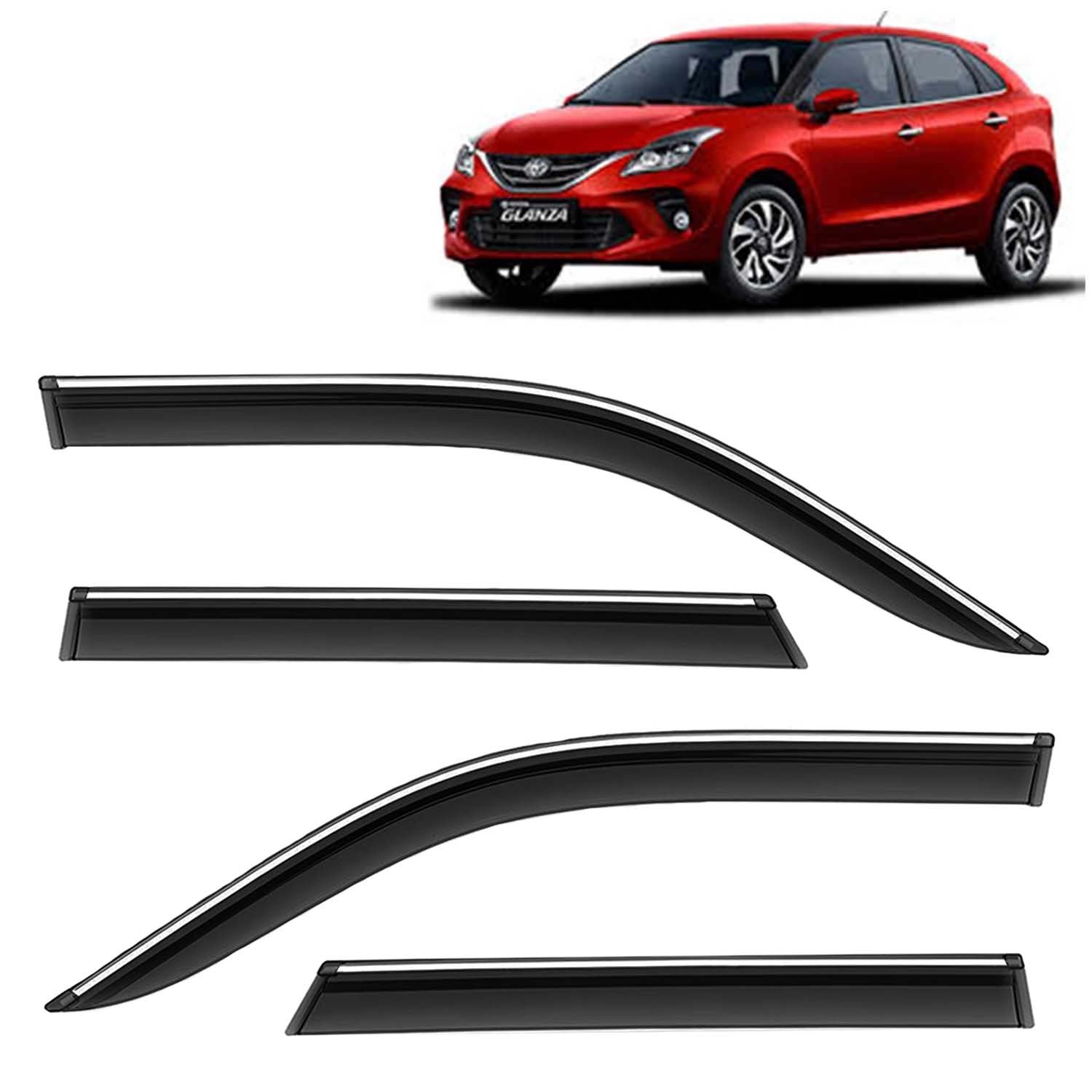 Toyota Glanza Car Window Door Visor with Chrome Line (Set Of 4 Pcs.)