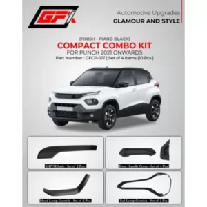 GFX Tata Punch Exterior Glossy Black Piano Finish Body Kit Combo (Set 10 Pcs.)